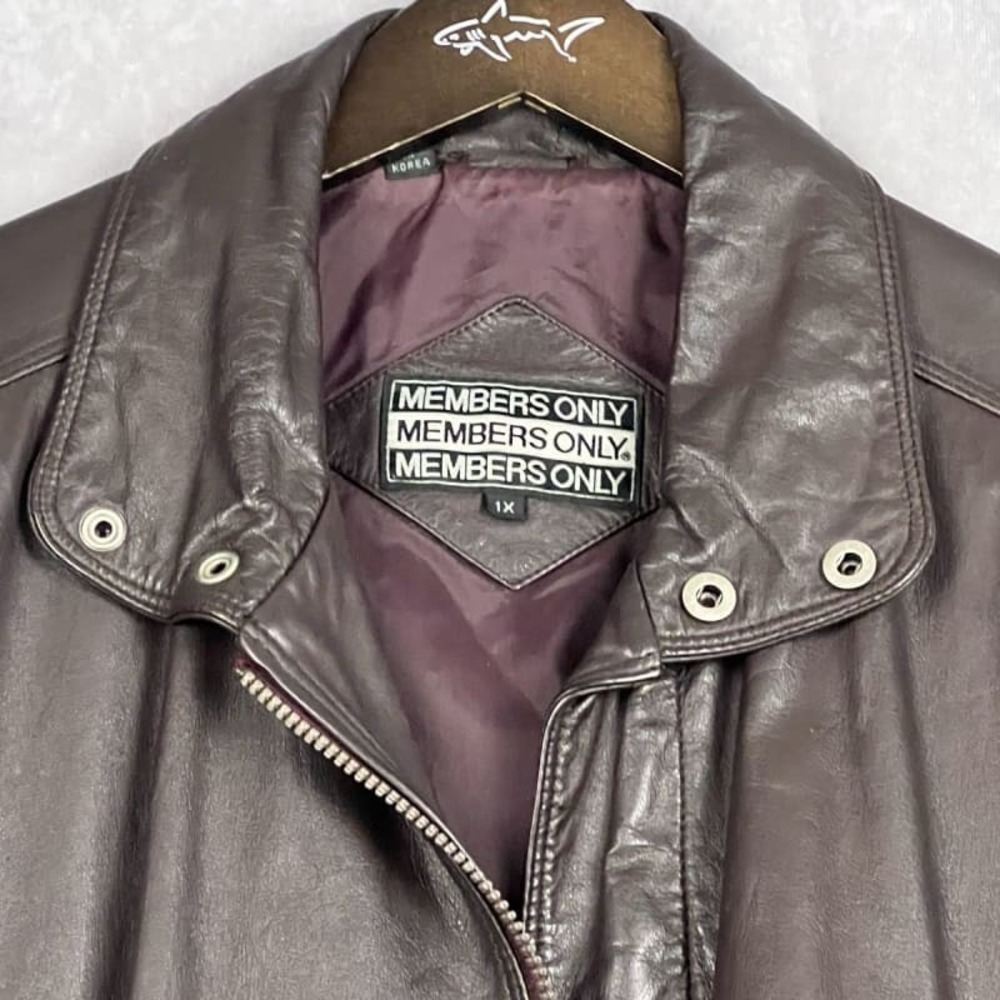 Members Only Men's 1X Bomber Jacket Brown Genuine Leather Vintage